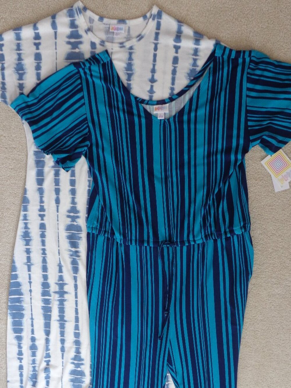 Set of 2 Lularoe‎ Xoe Striped Jumpsuit and Maria Tie-Dye Maxi Dress Woman's Sz L